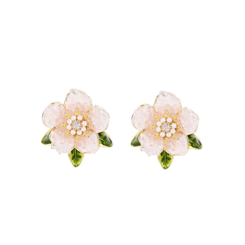 Floral Enamel Crystal Earring Stud