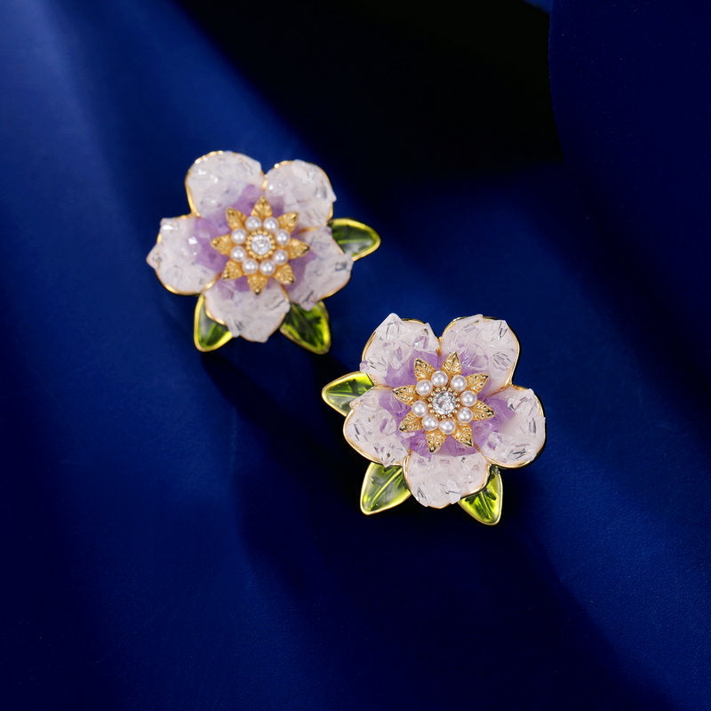 Floral Enamel Crystal Earring Stud