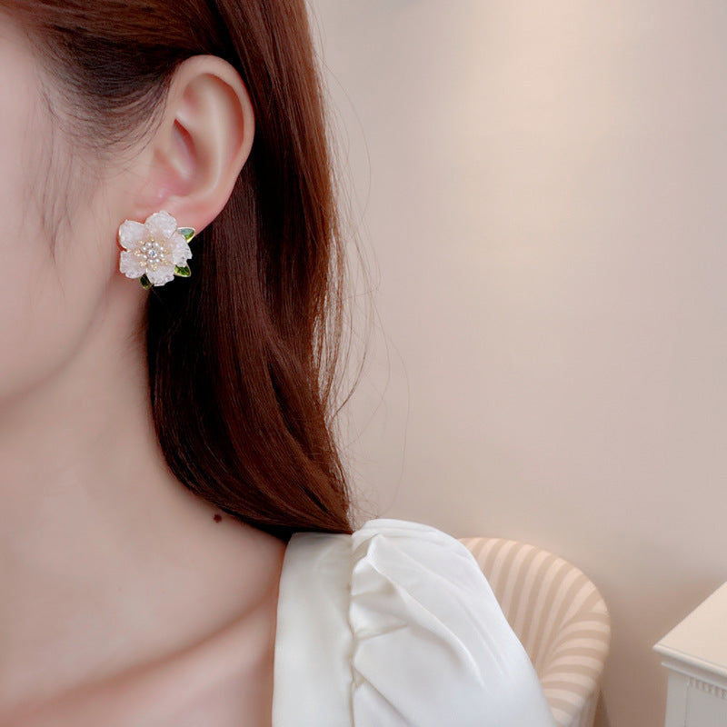 Floral Enamel Crystal Earring Stud