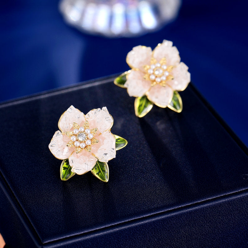 Floral Enamel Crystal Earring Stud